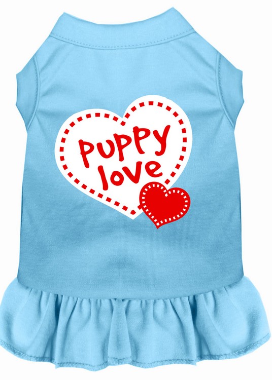 Puppy Love Screen Print Dress Baby Blue XS